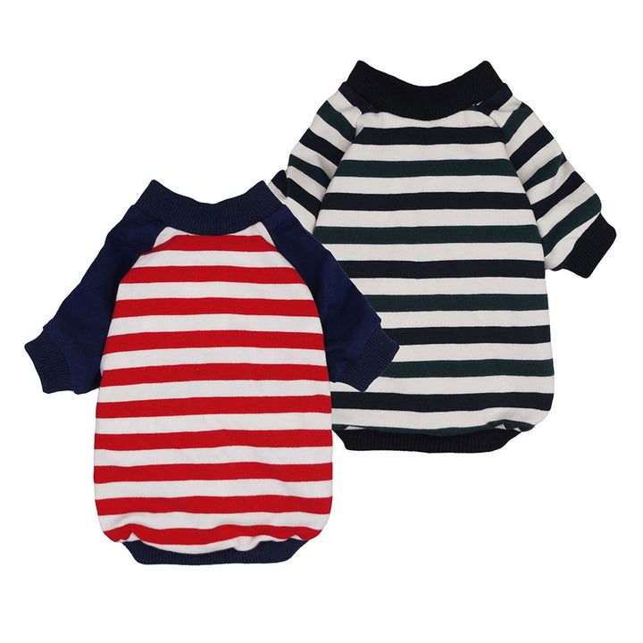 2-Pack 100% Cotton Striped Dog Clothes Red-White - Fitwarm