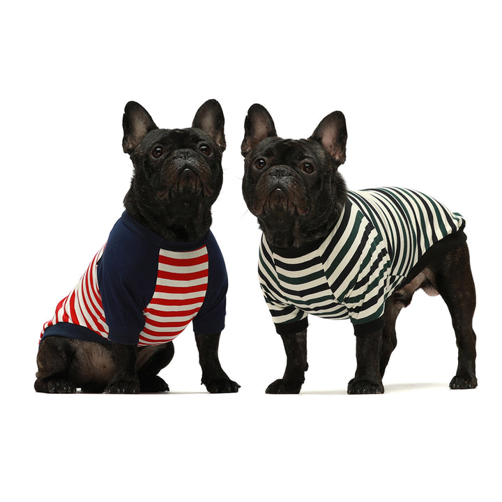 2-Pack 100% Cotton Striped Dog Shirts Red-White