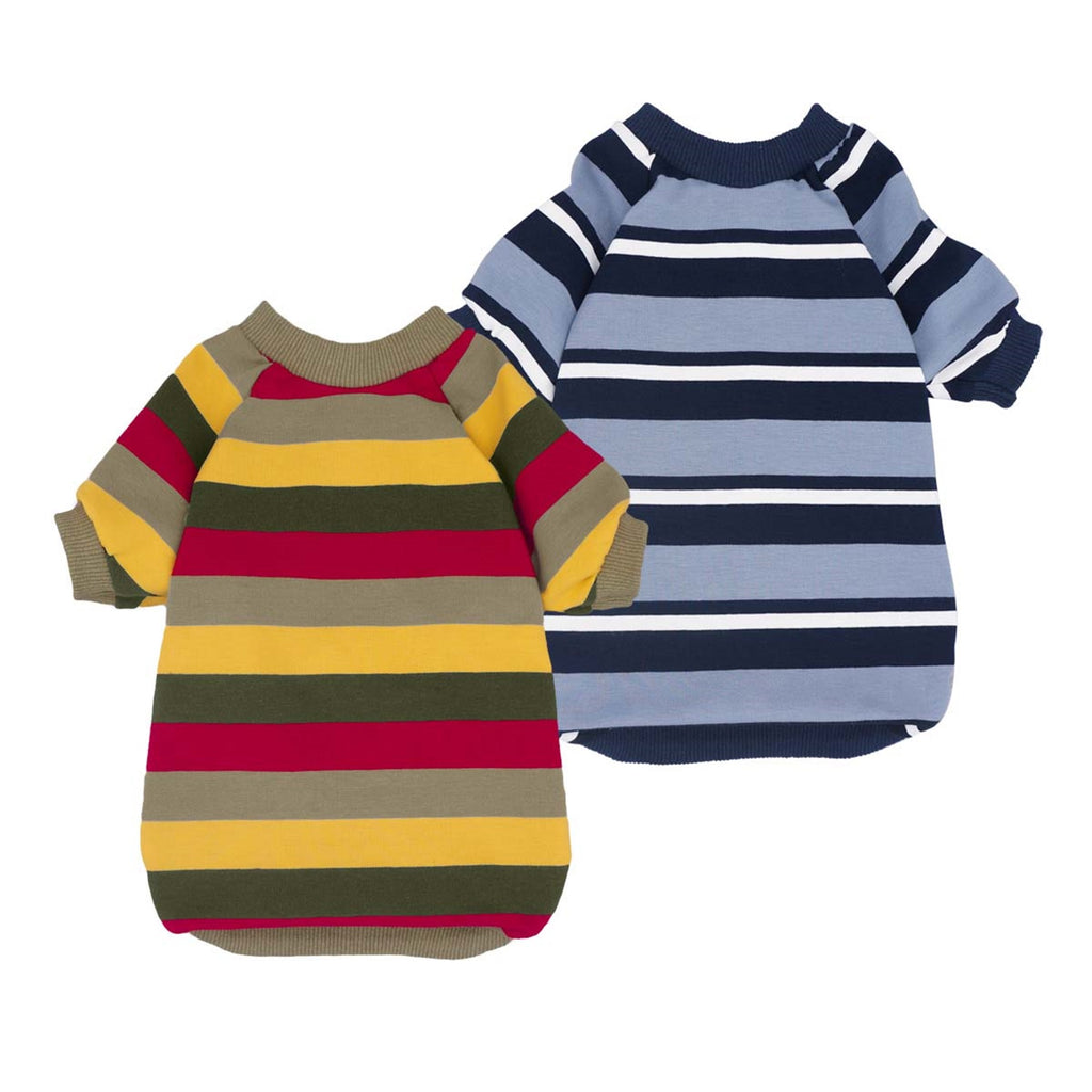 2-Pack 100% Cotton Striped Dog Clothes Blue-Yellow - Fitwarm