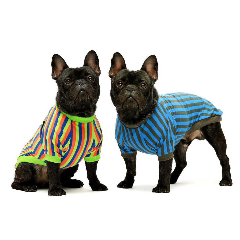 2-Pack 100% Cotton Striped Dog Shirts Green-Blue