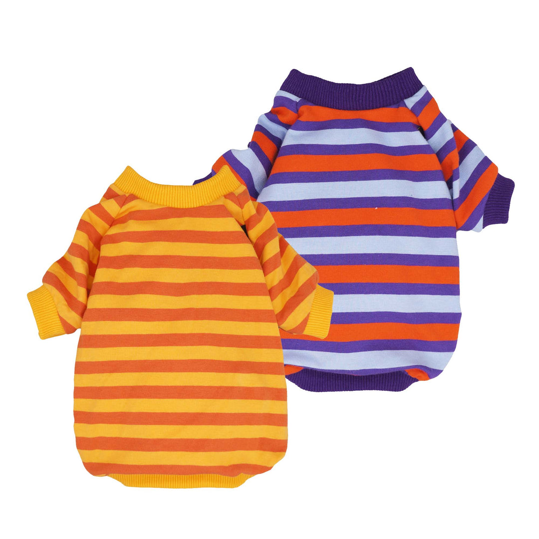 2-Pack 100% Cotton Striped Dog Clothes Purple-Orange - Fitwarm