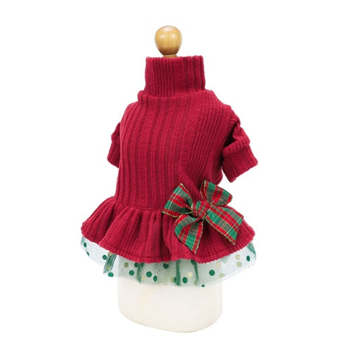 Turtleneck Knitted Tulle Dog Christmas Dress