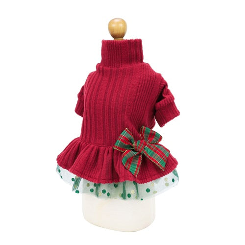Red Christmas Dog Dress | Knitted Turtleneck Tulle Gown Small Red Christmas Dog Dress | Knitted Turtleneck Tulle Gown Small