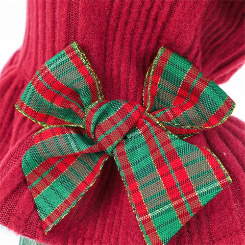 red dog dress for christmas Plaid Christmas Dog Dress Handmade Tartan Holiday Outfit with Bow