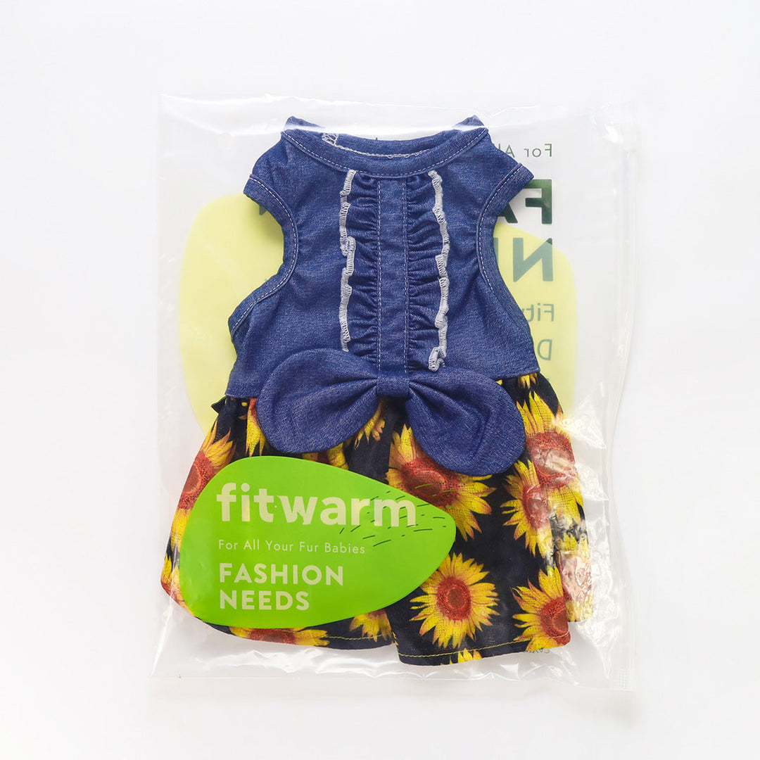 Sunflower Denim Dog Dress | Summer Pet Clothes Fitwarm Sunflower Denim Dog Dress | Summer Pet Clothes Fitwarm