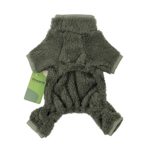 Sage green fuzzy velvet dog pajamas by Fitwarm for cozy winter wear