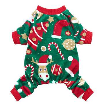 Plaid for Santa  - Dog Pajama with Green Neck & Trim/Sleeves