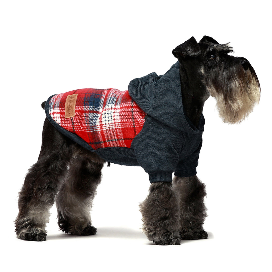 Knitted Plaid Dog Christmas Hoodie Red