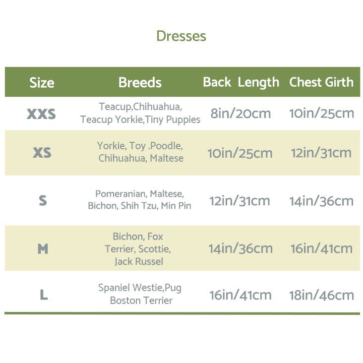 Size Chart - Fitwarm Dog Clothes