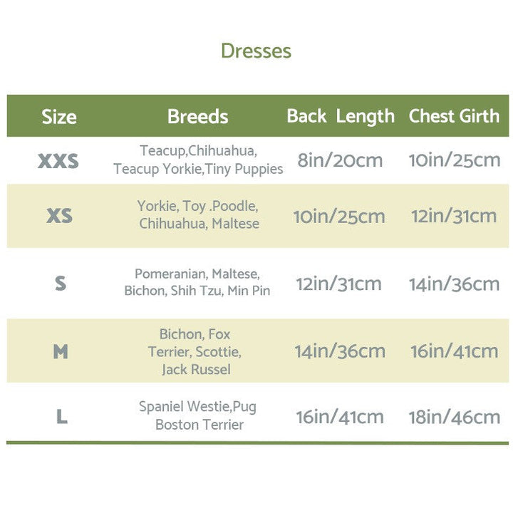 Size Chart - Fitwarm Dog Clothes